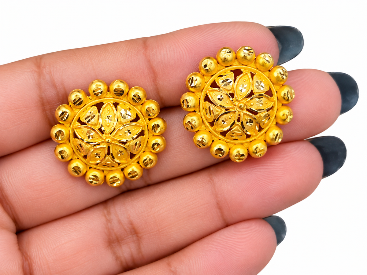Traditional Bengali Floral Earrings, 18K Microgold Plated, ARIJAYA Padmakali Kaan Pasha