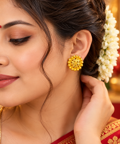 Traditional Bengali Floral Earrings, 18K Microgold Plated, ARIJAYA Padmakali Kaan Pasha