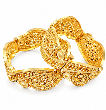 Rajlaxmi Nokshi Chura Set, 18K Gold Plated Bengali Bangles, Floral Filigree Design