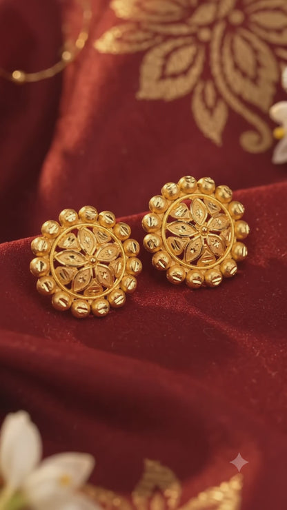 Traditional Bengali Floral Earrings, 18K Microgold Plated, ARIJAYA Padmakali Kaan Pasha
